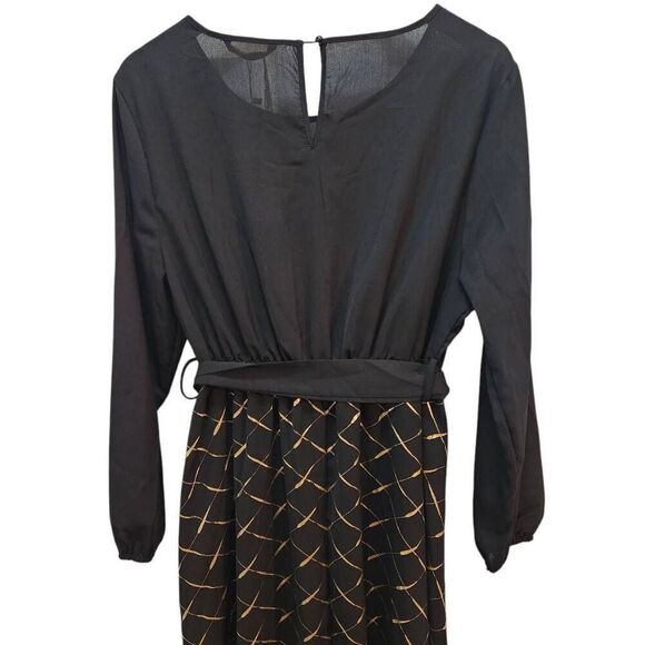 Bloomchic made for curves black dress with metallic gold design belted XL 14-16 - Picture 5 of 11